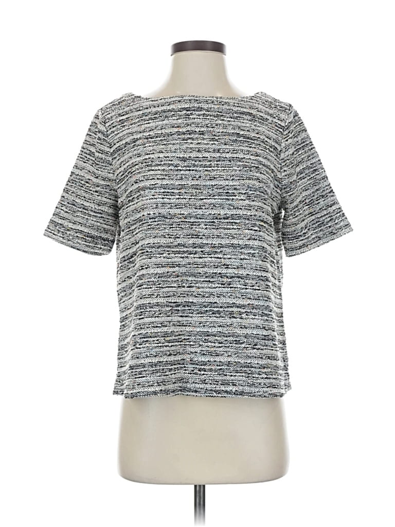 Pre-owned Ann Taylor Loft Short Sleeve Top Gray Tweed Pattern Boatneck Tops