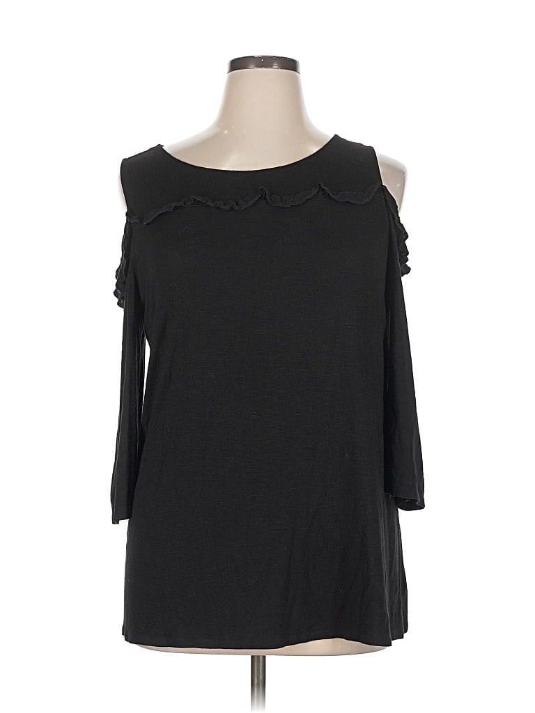 LANE BRYANT Pre-owned 3/4 Sleeve Top Black Cold Shoulder Neckline Tops