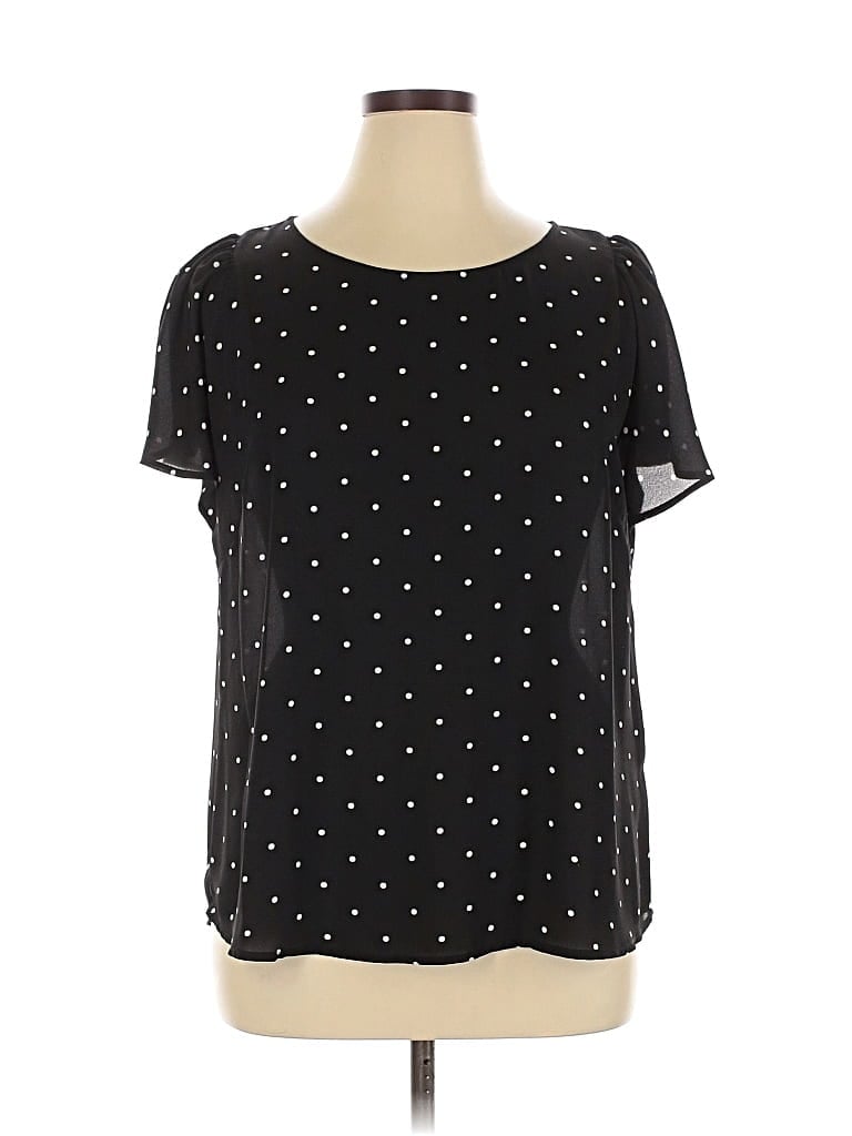 Pre-owned Cece Short Sleeve Top Black Polka Dots Pattern Keyhole Neckline Tops