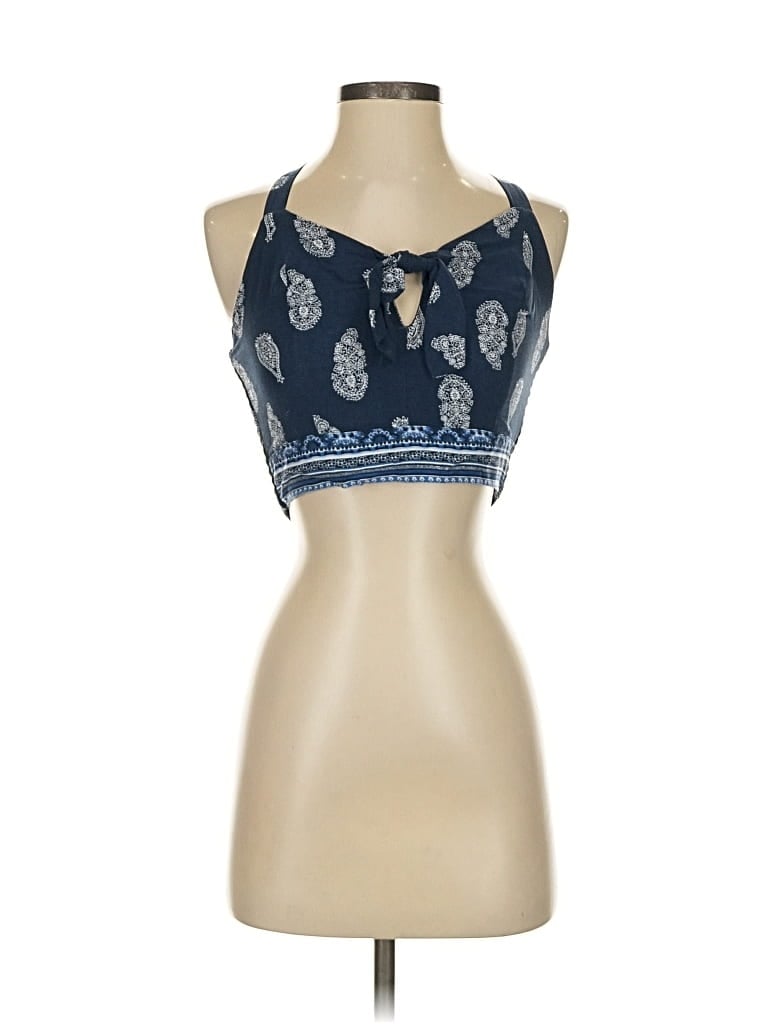 Pre-owned Band Of Gypsies Tank Top Blue Halter Neckline Tops