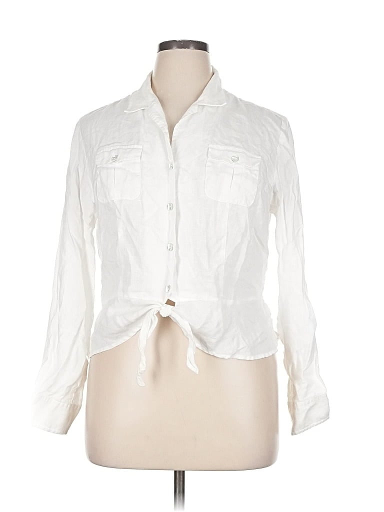 Pre-owned Jones New York Signature 3/4 Sleeve Button Down Shirt In White