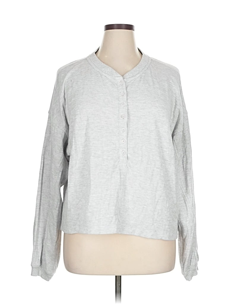 Pre-owned Aerie Long Sleeve Henley Shirt In Gray