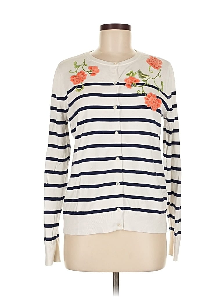 Pre-owned Lands' End Cardigan Sweater In White