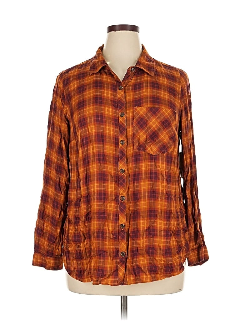 TERRA & SKY Pre-owned 3/4 Sleeve Button Down Shirt In Orange
