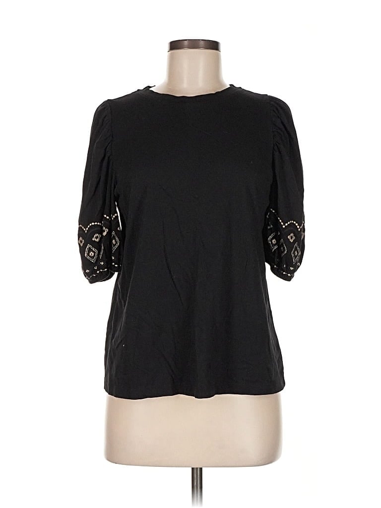Pre-owned Ann Taylor Loft Short Sleeve Top Black Crew Neck Tops