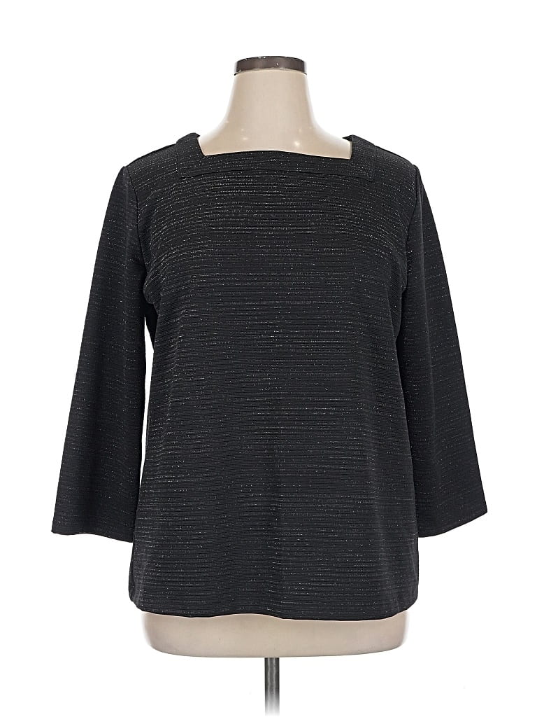 Pre-owned Liz Claiborne 3/4 Sleeve Top Gray Boatneck Tops