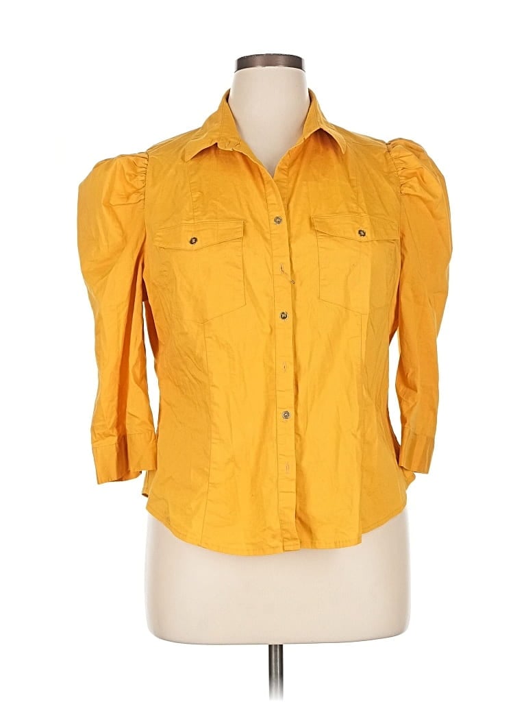 Pre-owned 7th Avenue Design Studio New York & Company 3/4 Sleeve Button Down Shirt In Yellow