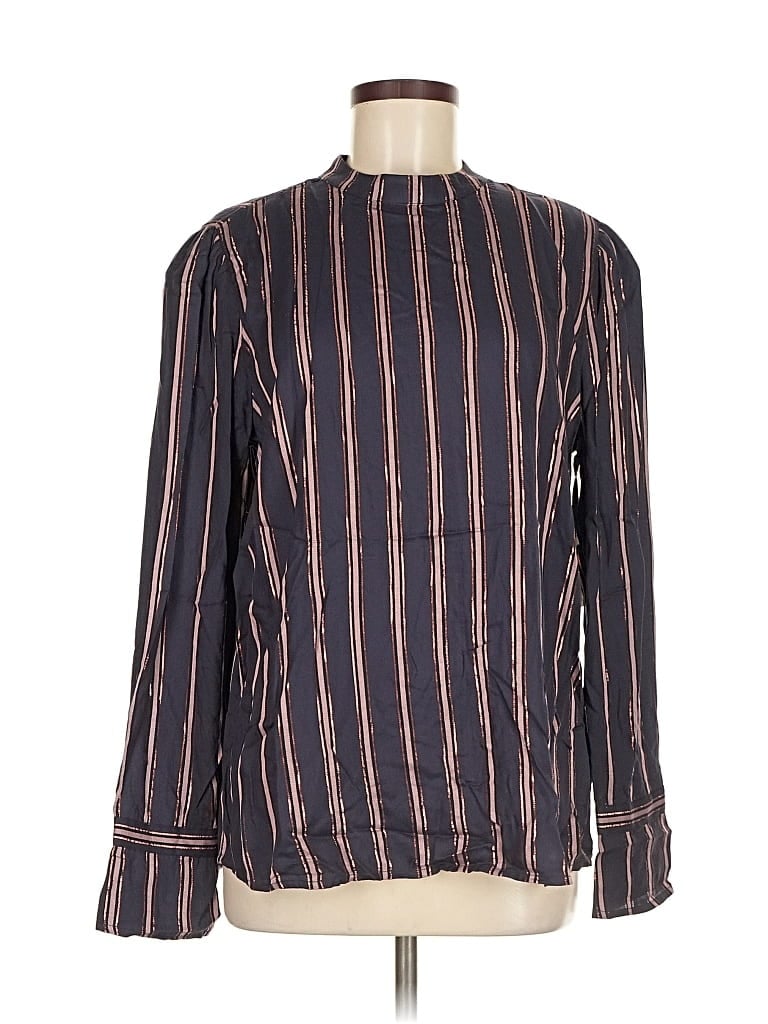 Pre-owned Hinge Long Sleeve Blouse In Brown