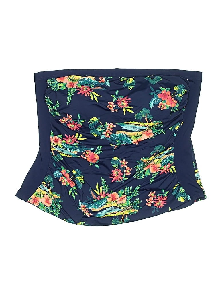 LANDS' END Pre-owned Swimsuit Top Blue Tropical Pattern Swimwear