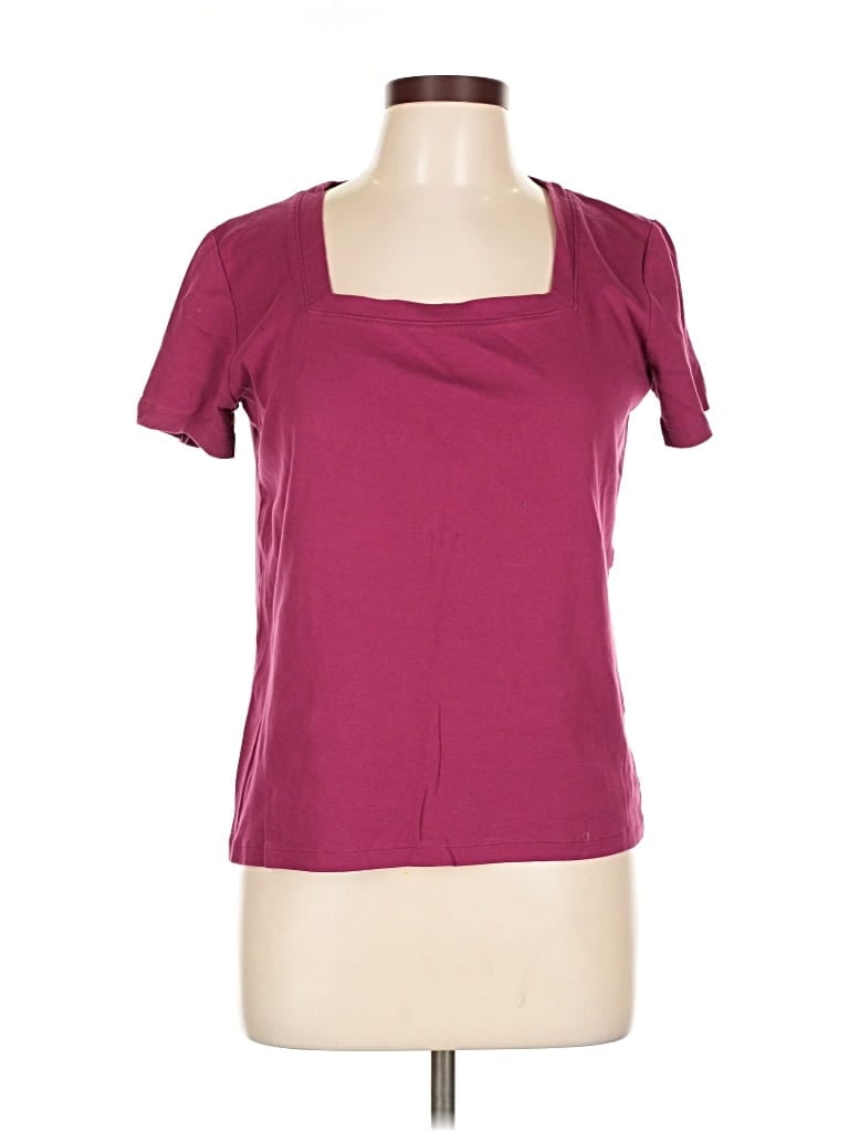 Pre-owned Jones New York Signature Short Sleeve Top Burgundy Scoop Neck Tops