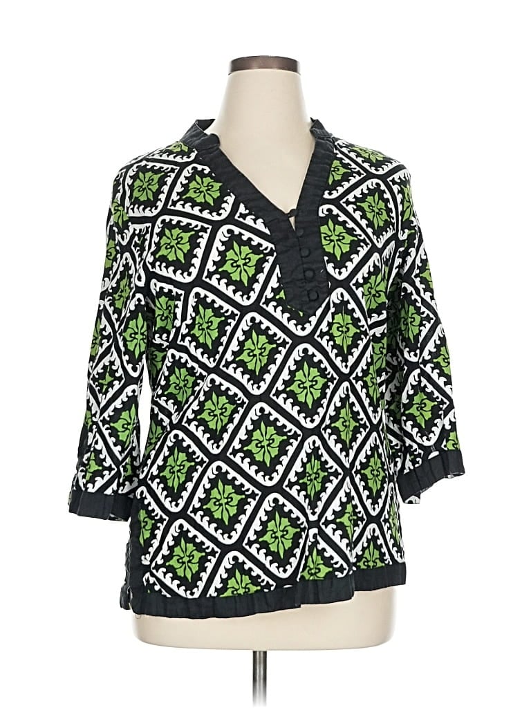 Pre-owned Susan Bristol 3/4 Sleeve Blouse In Green
