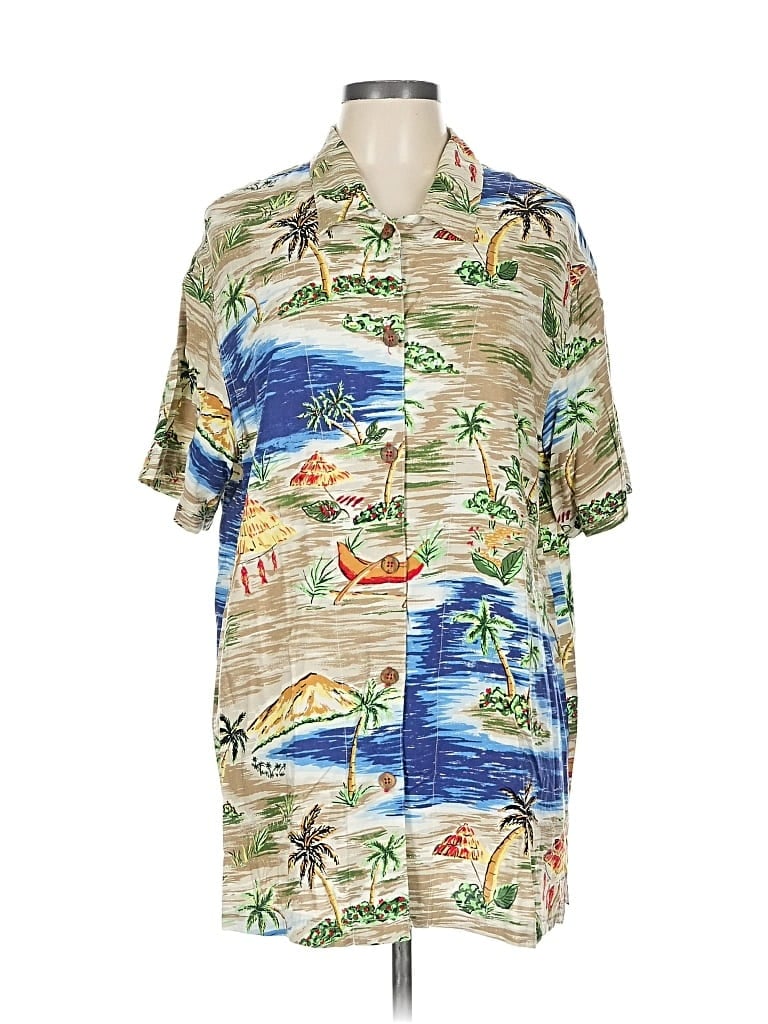 Pre-owned Carole Little Short Sleeve Button Down Shirt In Brown