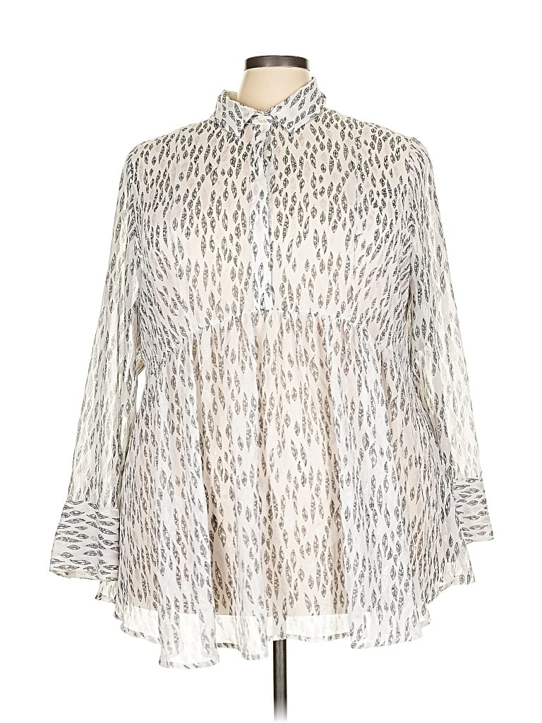 Pre-owned Lane Bryant Long Sleeve Blouse In White