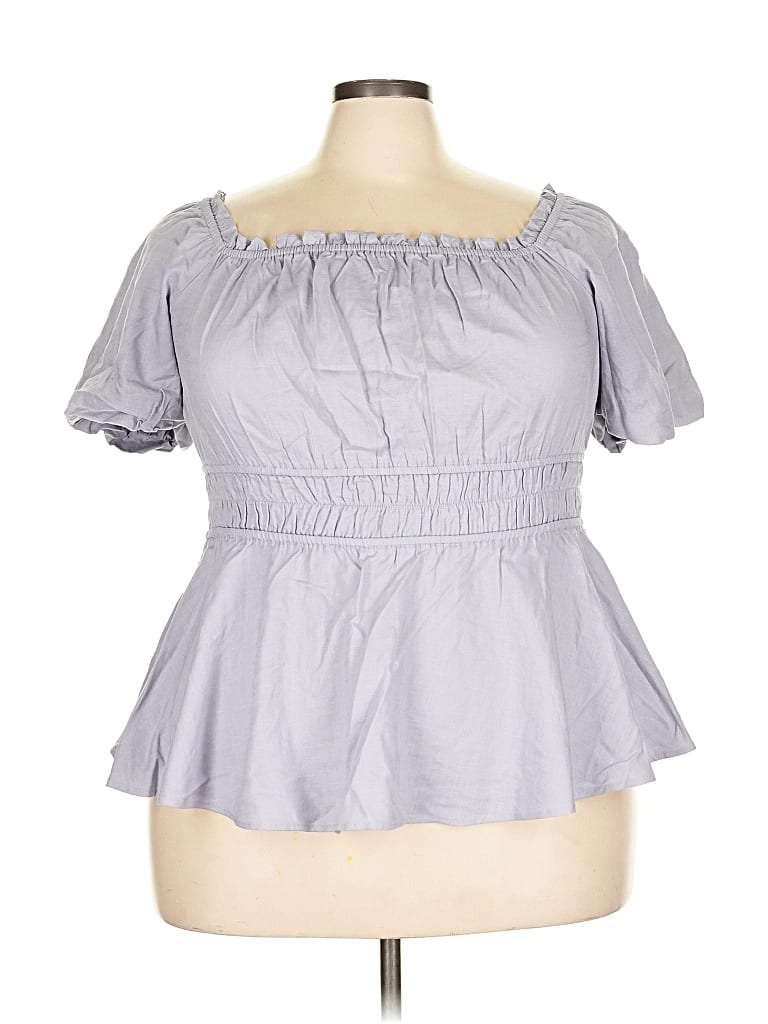 Pre-owned Torrid Short Sleeve Top Gray Off The Shoulder Neckline Tops