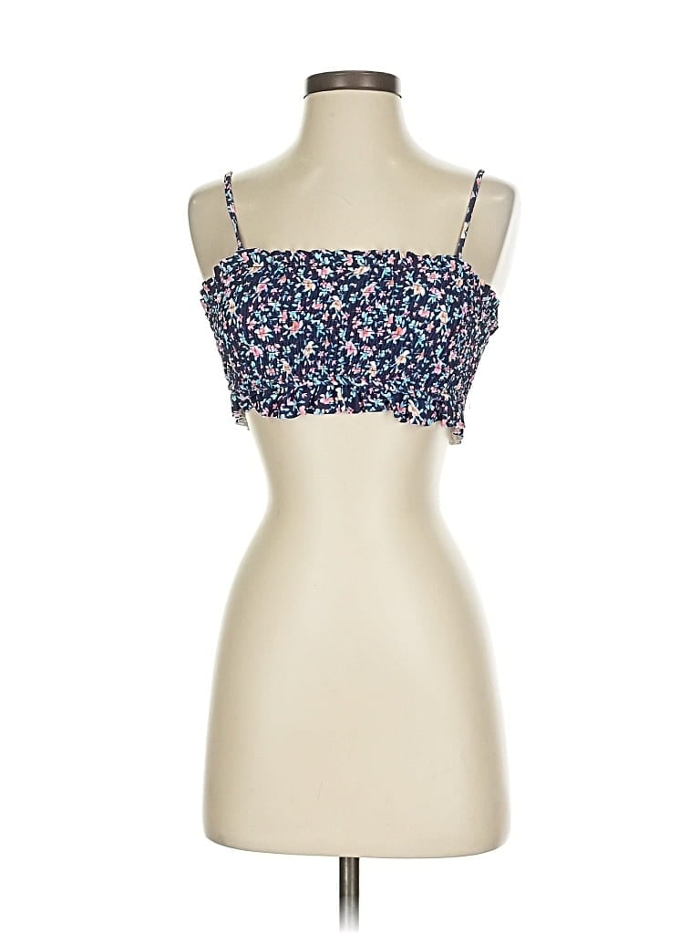 Pre-owned Assorted Brands Tank Top Blue Floral Pattern Sweetheart Neckline Tops