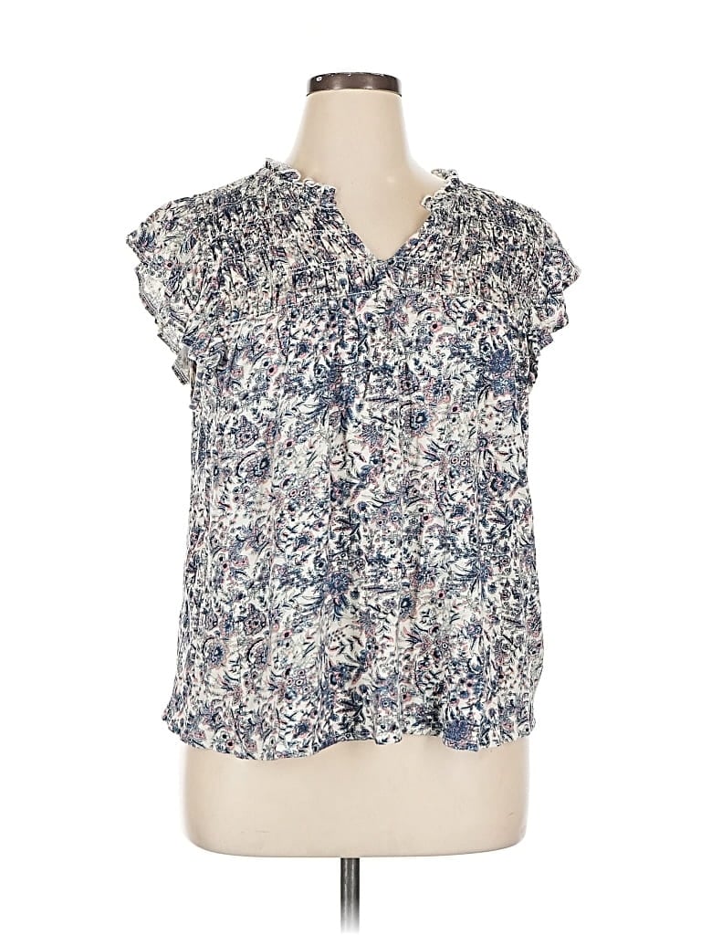 Pre-owned Lucky Brand Short Sleeve Blouse In Blue