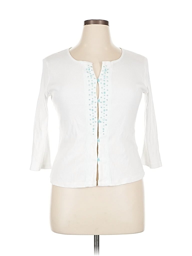 Pre-owned Christopher & Banks 3/4 Sleeve T-shirt In White