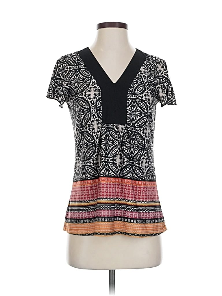 Pre-owned Perseption Concept Short Sleeve Top Black V Neck Tops