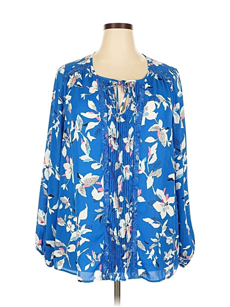 Pre-owned Prescott New York Long Sleeve Blouse In Blue