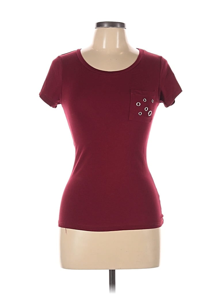 Pre-owned Splash Short Sleeve Top Burgundy Sweetheart Neckline Tops