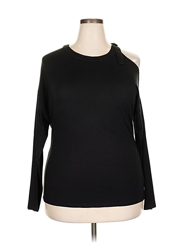 Stella & Dot Long Sleeve Top Black One Shoulder Neckline Tops