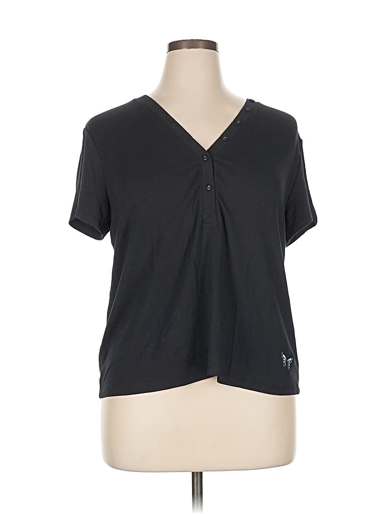 Pre-owned Calme Short Sleeve Top Black V Neck Tops