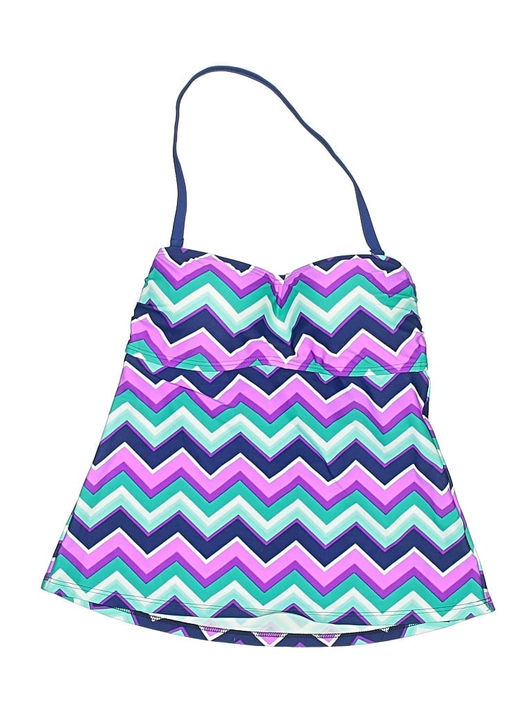 Pre-owned Aqua Swimsuit Top Blue Chevron/herringbone Pattern Swimwear