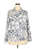 Big Dart 100% Viscose Print Ivory Blue Long Sleeve Blouse Size EU 54 / US 24 - photo 1