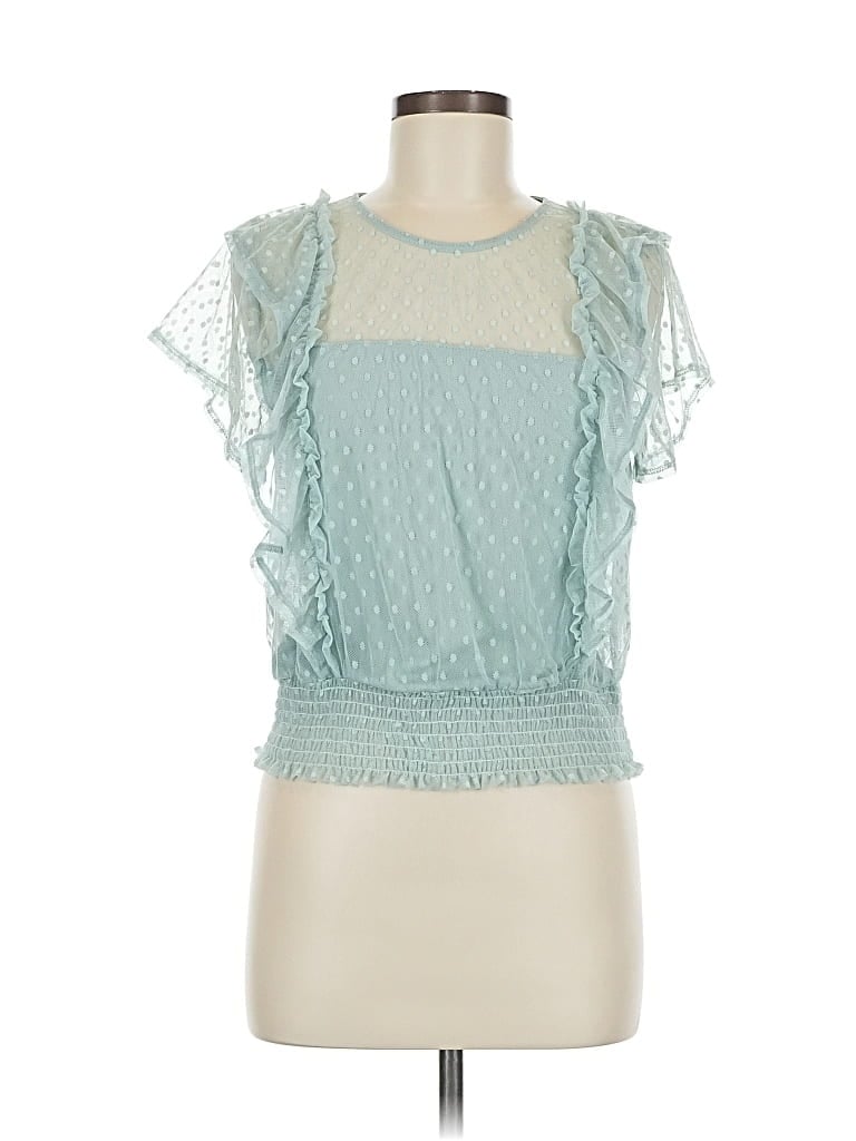Pre-owned Iris Short Sleeve Top Teal Square Neckline Tops In Blue