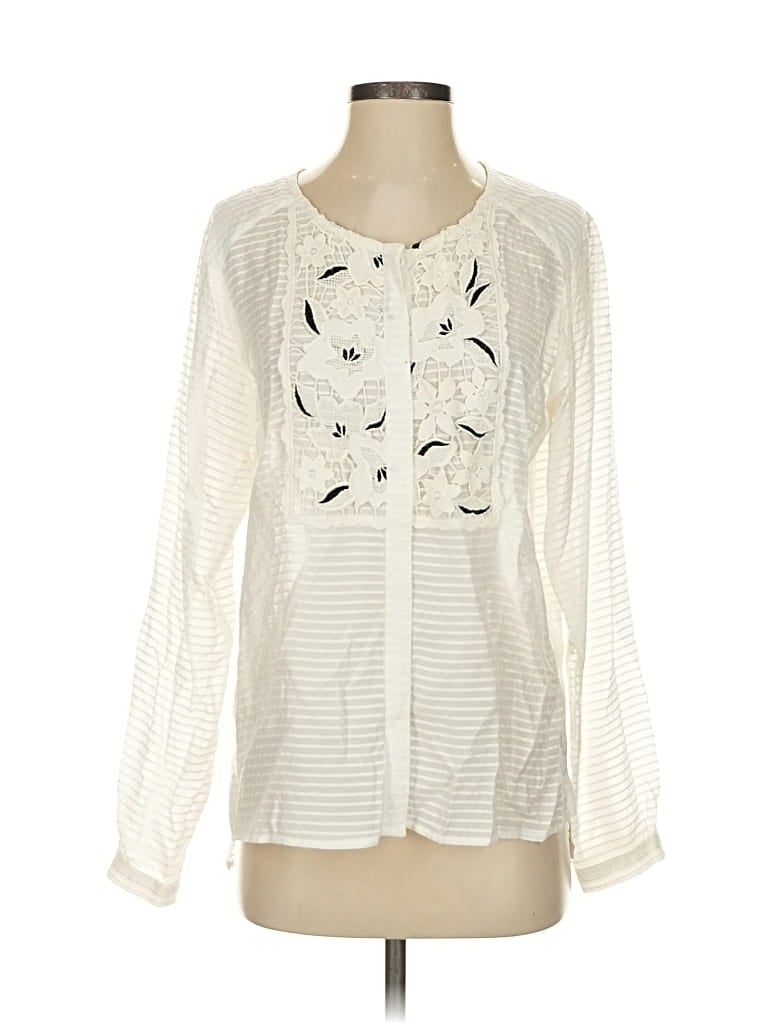 Pre-owned Ann Taylor Loft Long Sleeve Blouse In White