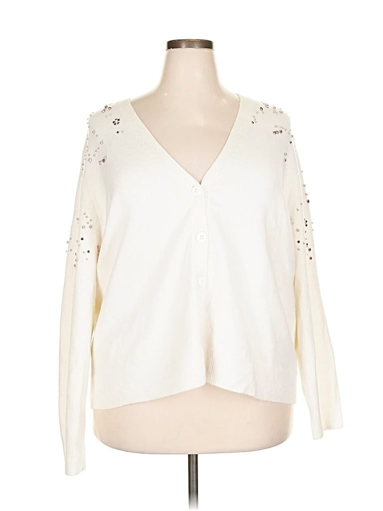 Pre-owned Halogen Cardigan Sweater In White