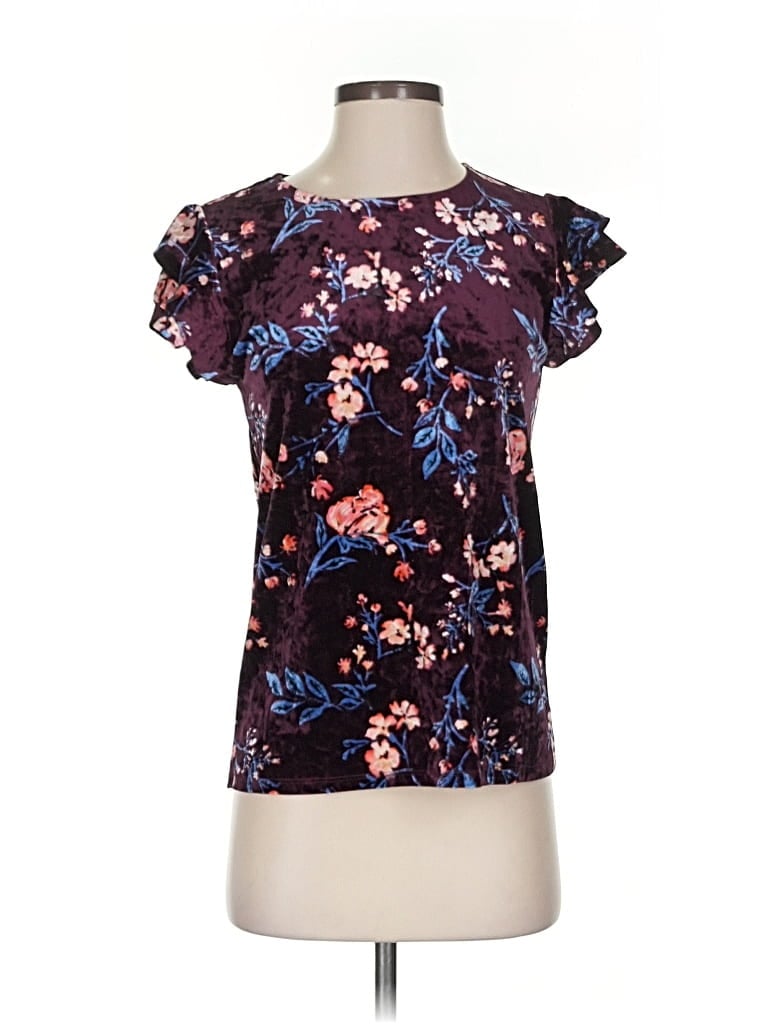 Pre-owned A.n.a. A New Approach Short Sleeve Blouse In Purple