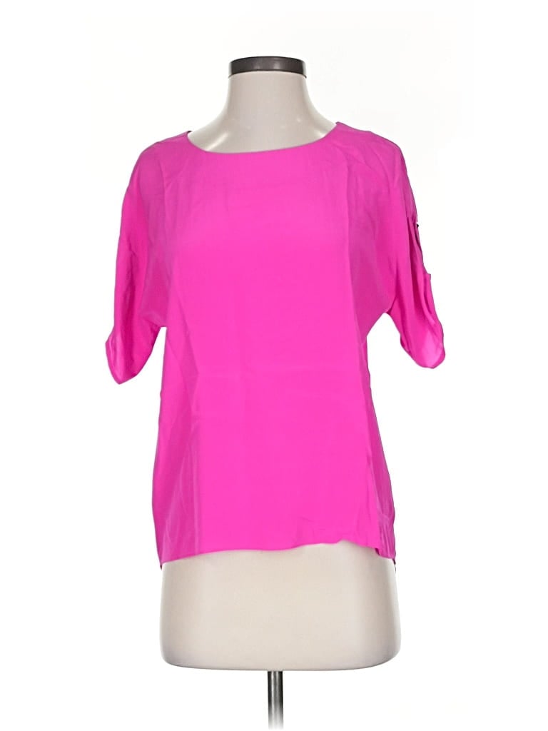 Pre-owned Ellie Kai Short Sleeve Silk Top Pink Scoop Neck Tops