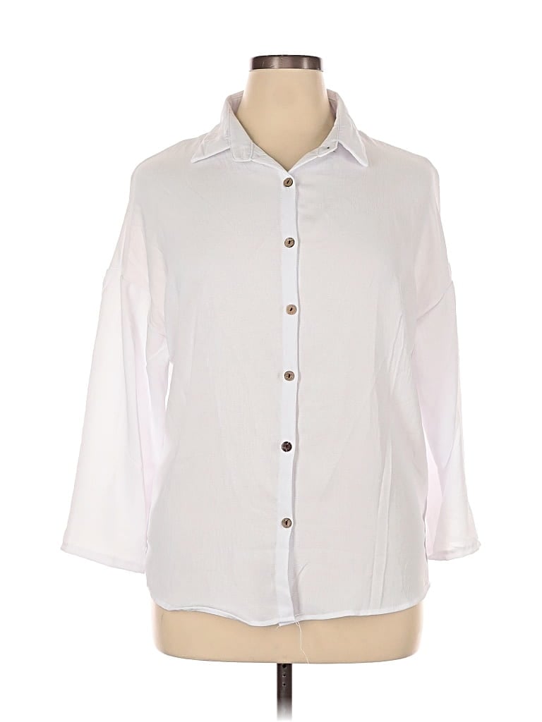 Pre-owned Unbranded 3/4 Sleeve Button Down Shirt In White
