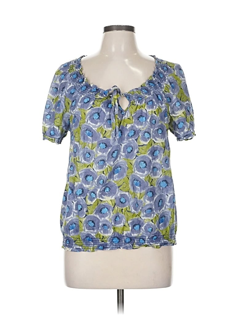 Pre-owned Ann Taylor Loft Outlet Short Sleeve Blouse In Blue