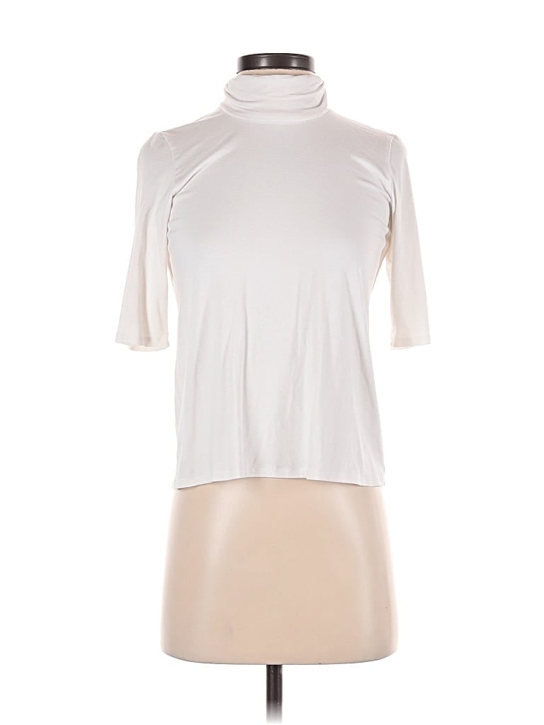 Pre-owned Eileen Fisher Short Sleeve Turtleneck In White
