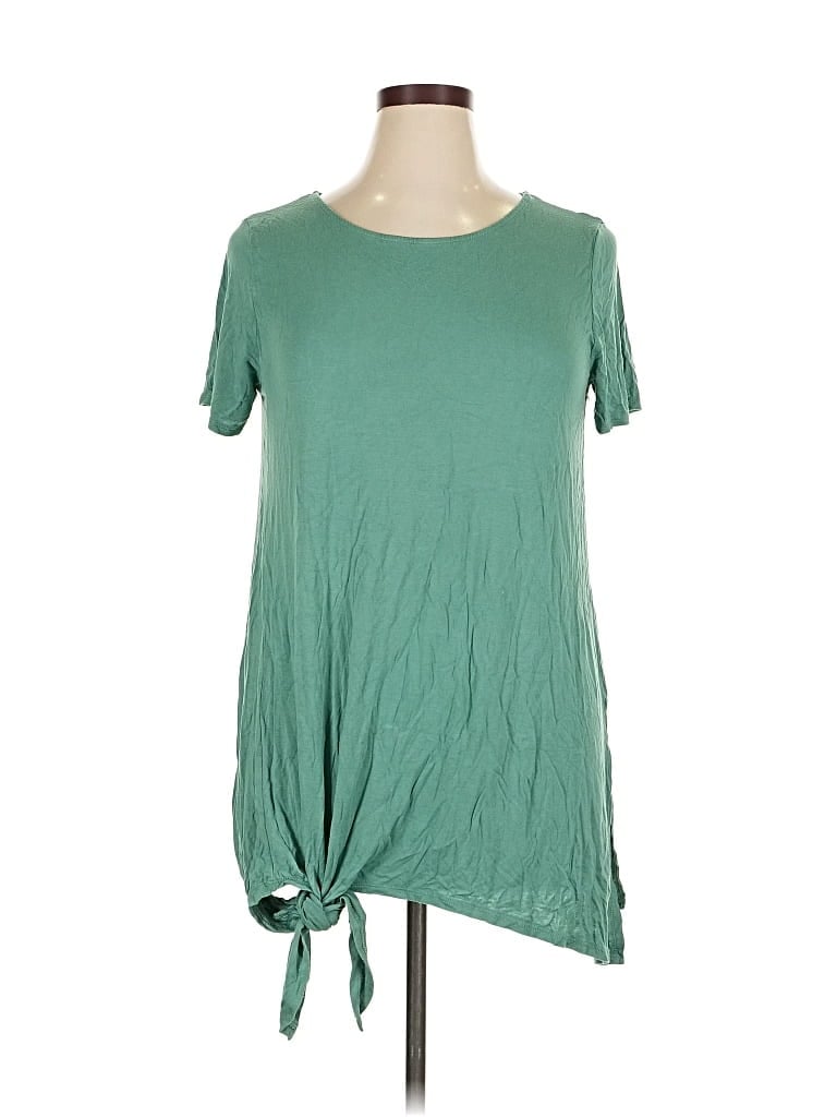 Pre-owned Shop Basic Usa Short Sleeve Top Green Keyhole Neckline Tops