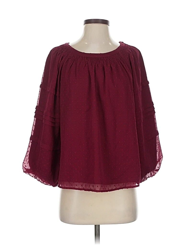Pre-owned Ann Taylor Loft 3/4 Sleeve Blouse In Burgundy