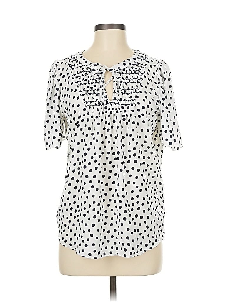 Pre-owned Ann Taylor Loft Short Sleeve Blouse In White