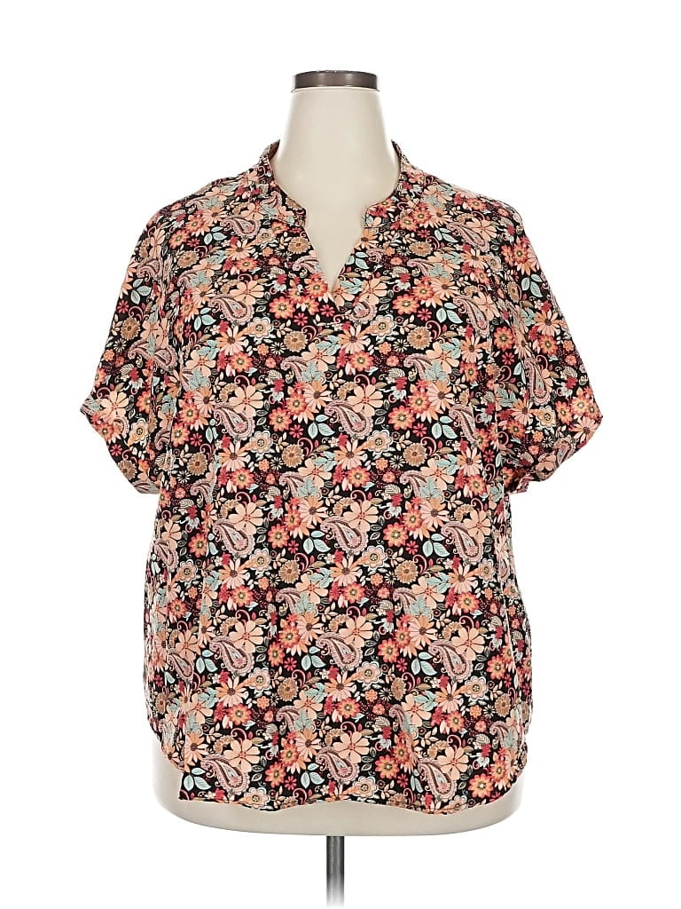 Pre-owned Shein Curve Short Sleeve Blouse In Orange