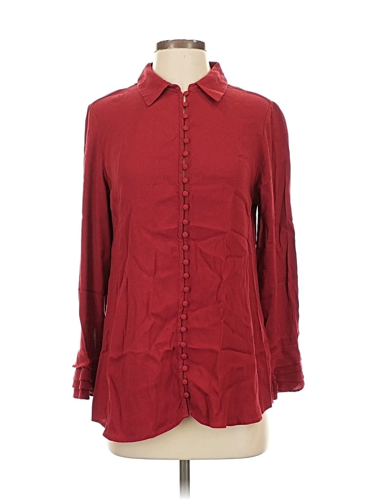 Pre-owned Soft Surroundings Long Sleeve Button Down Shirt In Burgundy