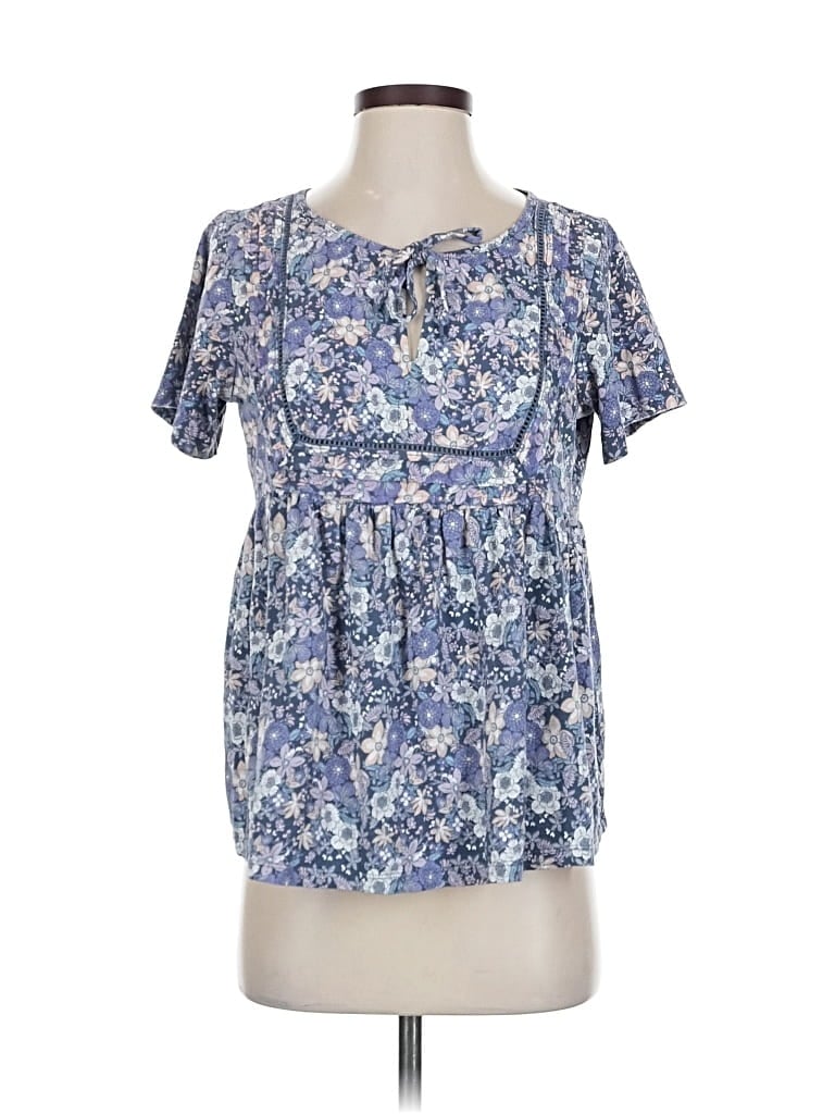 Pre-owned Lucky Brand Short Sleeve Blouse In Blue