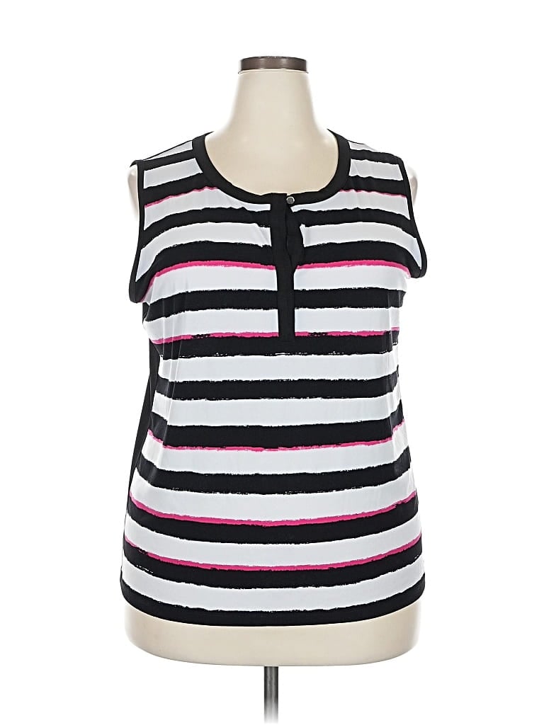 Pre-owned Jones New York Collection Sleeveless Top White Keyhole Neckline Tops