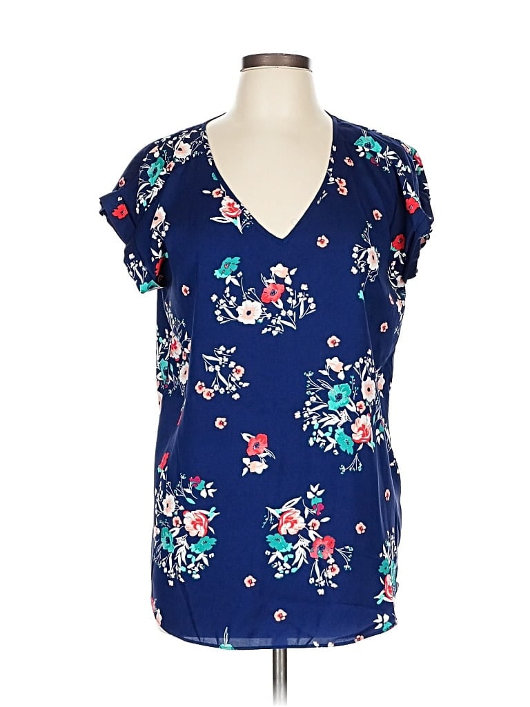 Pre-owned Express Outlet Short Sleeve Blouse In Blue