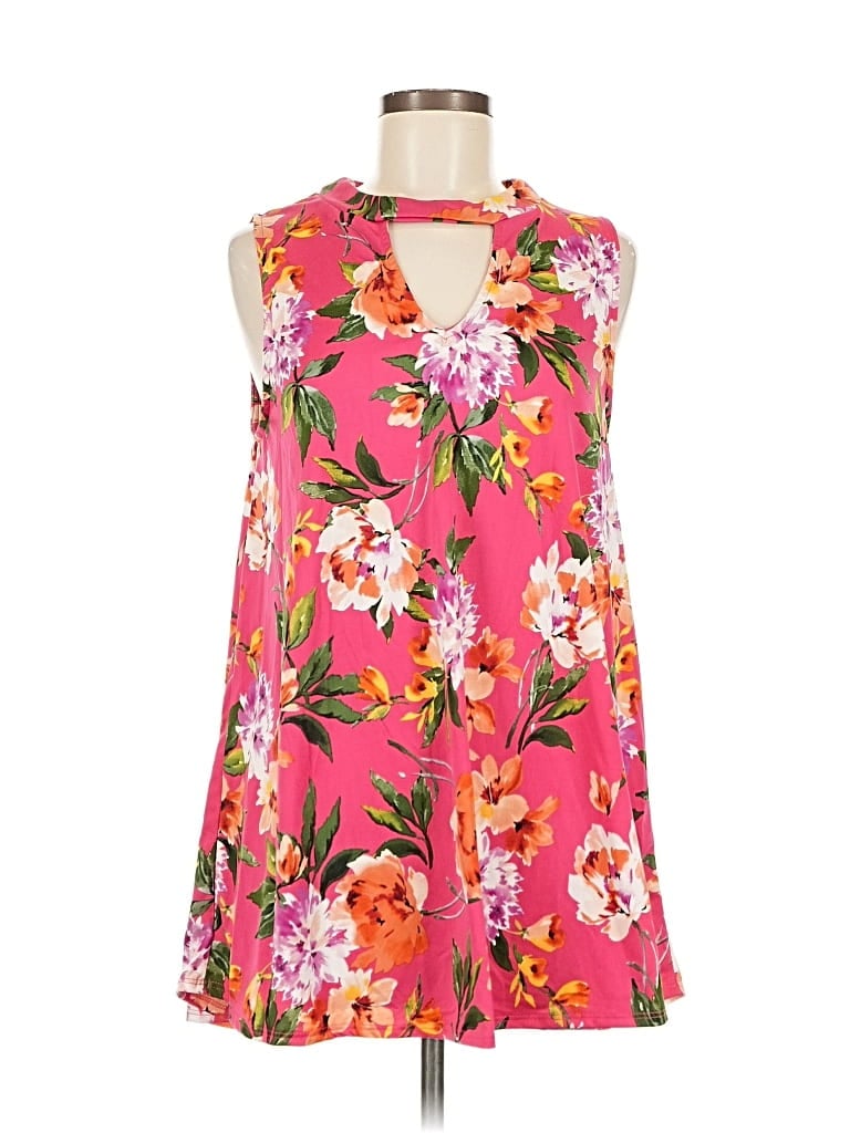 Agnes & Dora Sleeveless Top Pink Tropical Pattern Halter Neckline Tops In Pink