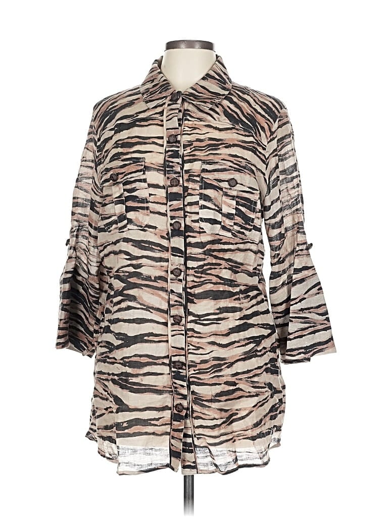 Pre-owned Soft Surroundings 3/4 Sleeve Button Down Shirt In Brown