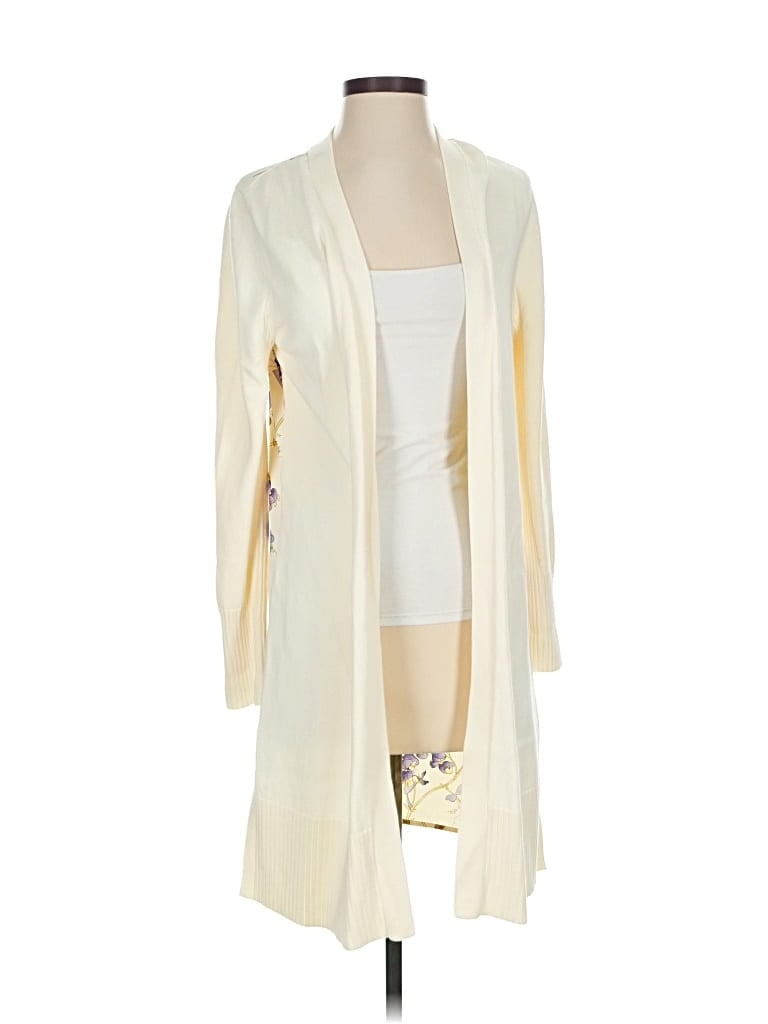 Pre-owned Black Label By Chico's Cardigan Sweater In White