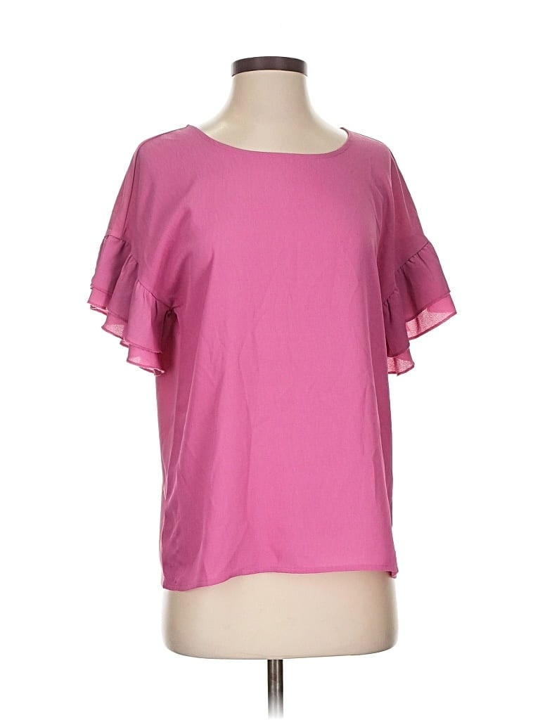 Pre-owned Ann Taylor Factory Short Sleeve Top Pink Ruffles Neckline Tops