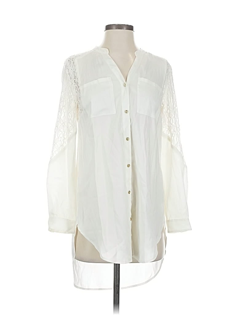 Pre-owned Black Label By Chico's 3/4 Sleeve Blouse In White