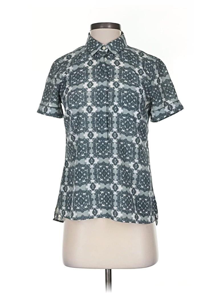 Pre-owned J.crew Factory Store Short Sleeve Blouse In Blue